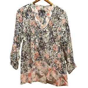 Tolani Womens Boho Floral Print Blouse-100% Silk-Multicolor-Sz S-Feminine